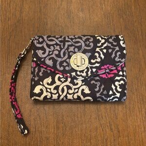 Vera Bradley Black and Pink Patterned Wristlet